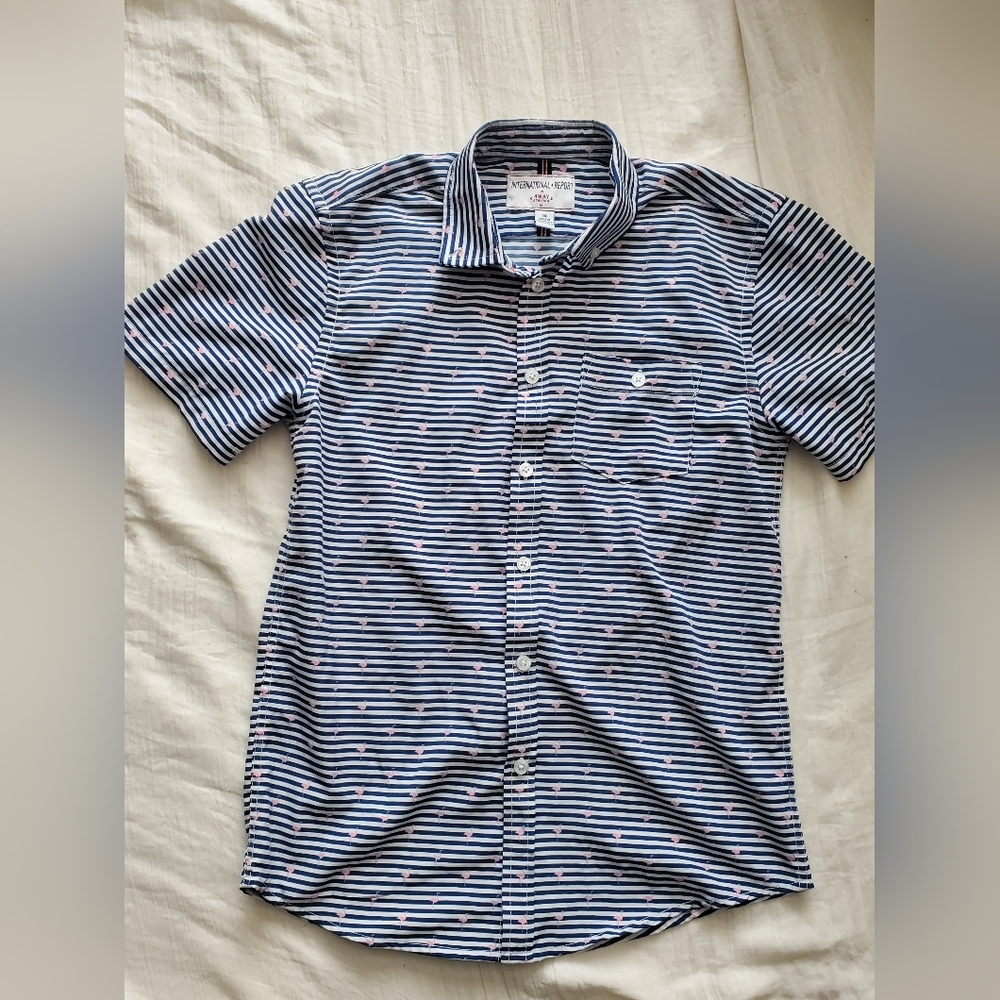 International Report 4 Way Stretch Youth Striped Short Sleeve Shirt Size 14